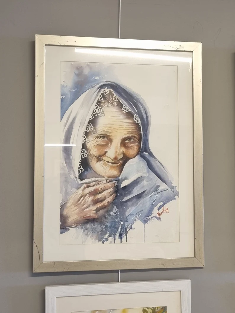 Anadolu’nun Bilge Yüzü : 35 x 50 Orijinal Suluboya Resim - Görsel 5