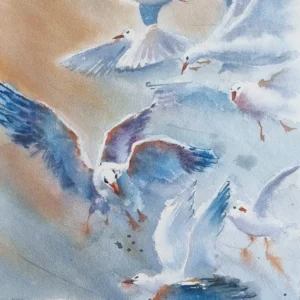 Gökyüzünün Özgür Kanatları: 56 x 38 Aynur Akalın`ndan Orijinal Suluboya Tablo