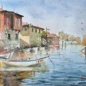 Su Üstünde Bir Gün: 57,5cm-38,5cm Aynur Akalın`dan Orijinal Suluboya Resim