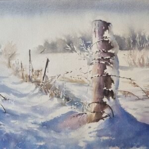 Kış Güneşi ve Çitler Özgün Suluboya Tablo