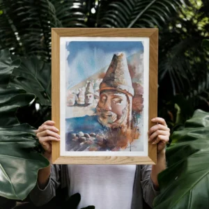 Nemrut Dağı Kommagene Heykelleri Özgün Suluboya Tablo