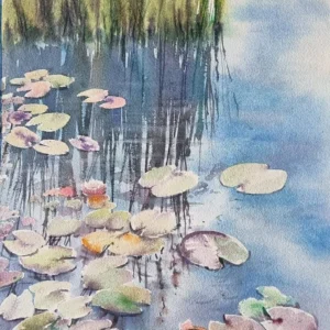 Nilüferlerin Şeffaf Dansı Özgün Suluboya Tablo